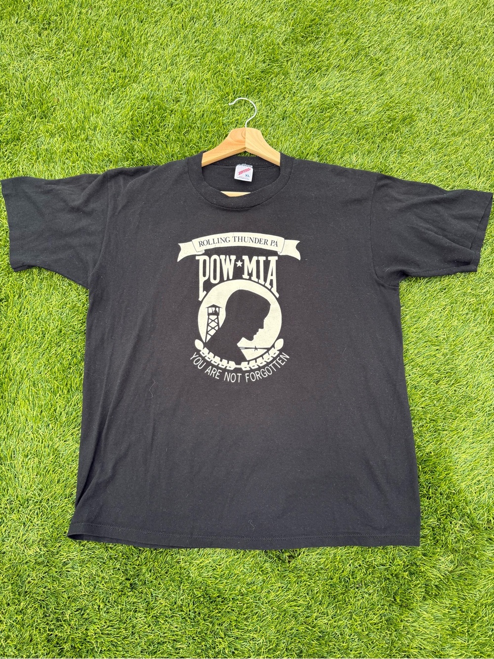 Vtg Jerzees Black POW•MIA Graphic Tee Print
